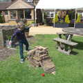Fred 'helps' the Jenga pile, The BSCC Weekend Away, Lyddington, Rutland - 9th May 2015