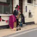 A saxophone player entertains the pedestrians, A Derelict Petrol Station, Palgrave, Suffolk - 16th May 2015