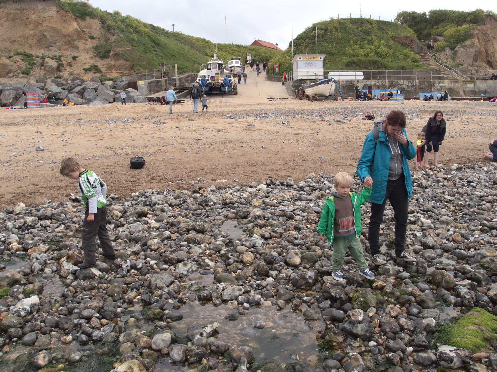 Fred, Harry and Isobel roam the beach from A Birthday Camping Trip, East Runton, North Norfolk - 26th May 2015