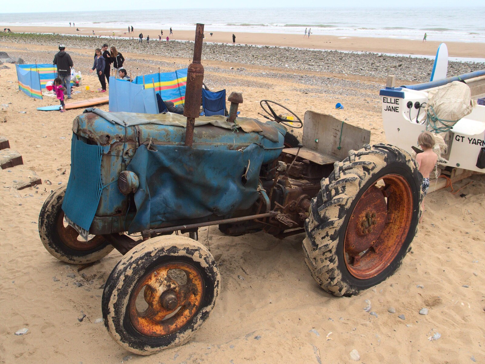 A rusty old tractor on the beach from A Birthday Camping Trip, East Runton, North Norfolk - 26th May 2015