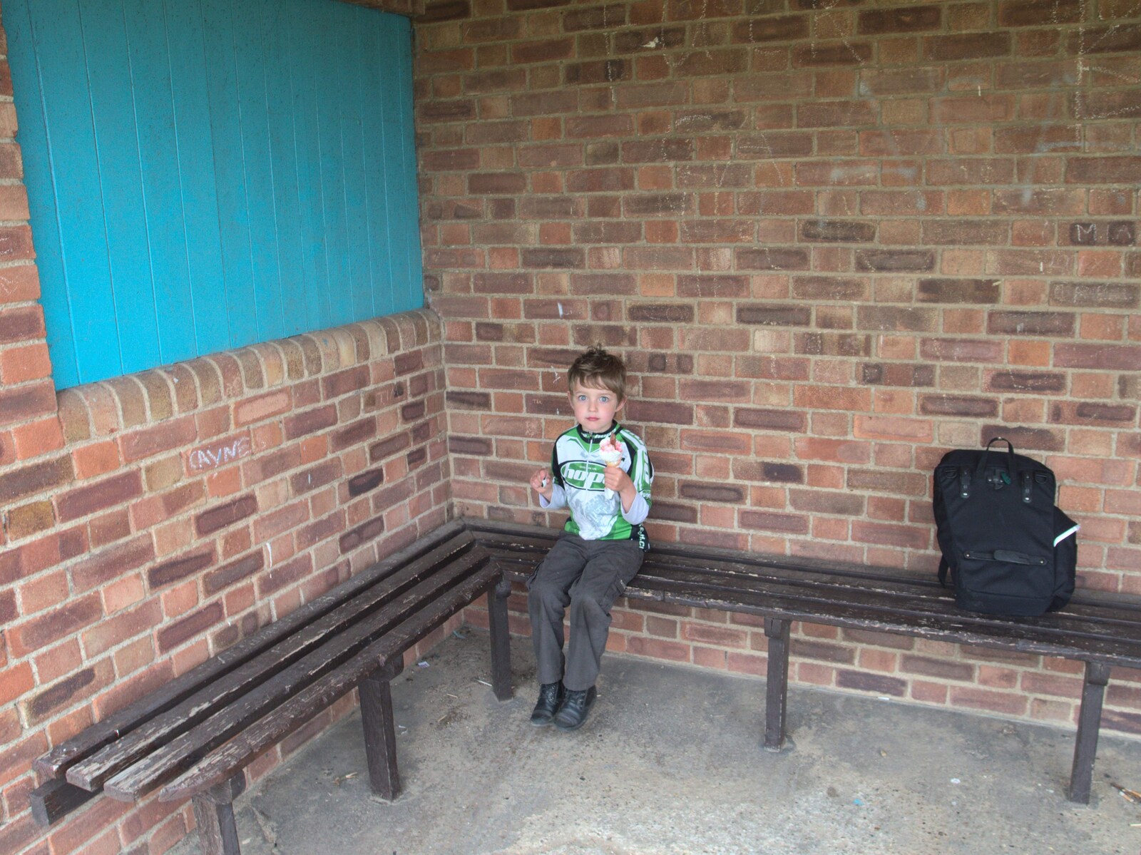 Fred looks glum in a shelter from A Birthday Camping Trip, East Runton, North Norfolk - 26th May 2015