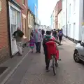 Pushing the bikes through town, A Birthday Camping Trip, East Runton, North Norfolk - 26th May 2015