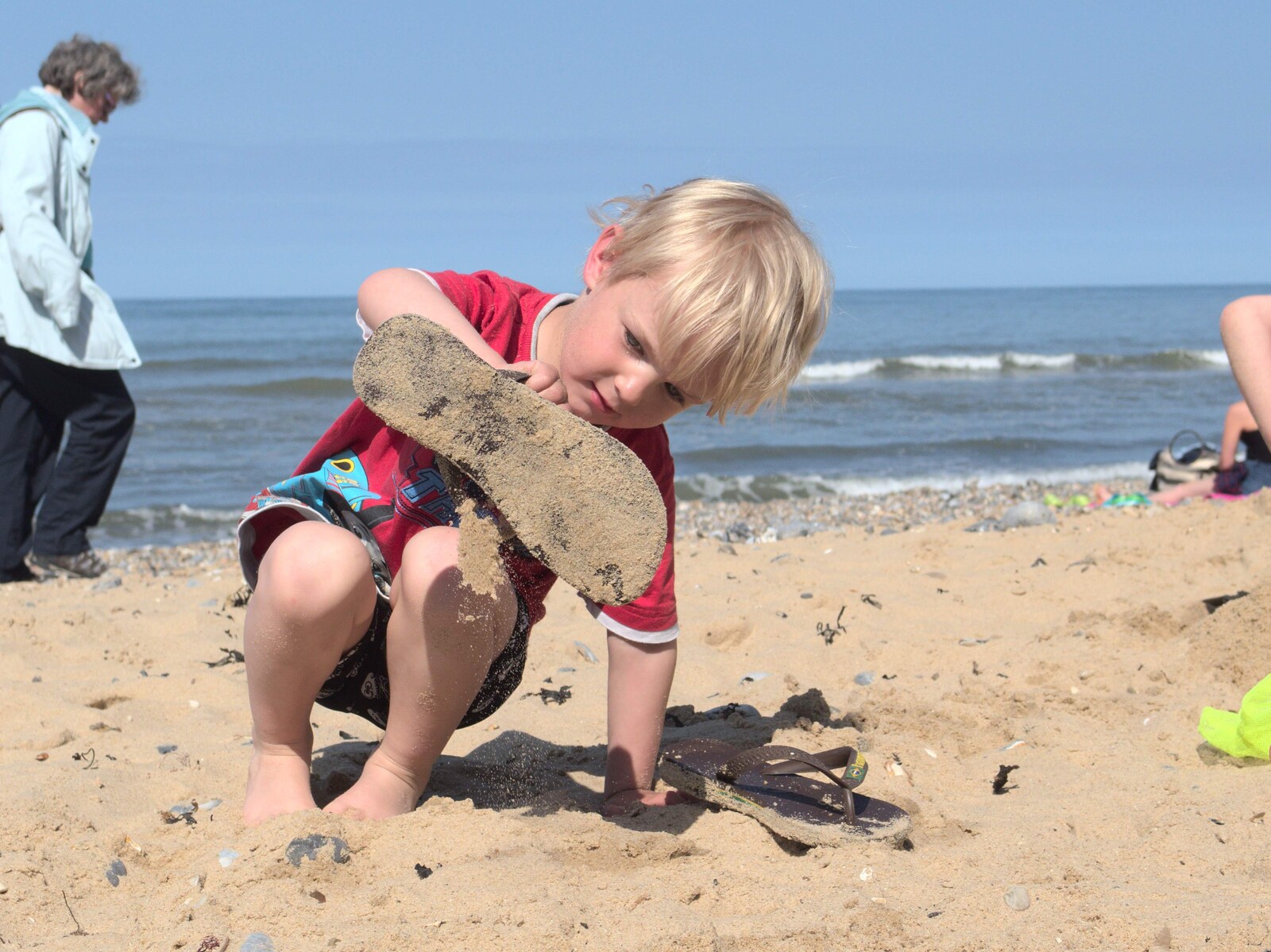 Harry digs a shoe out of the sand from A Birthday Camping Trip, East Runton, North Norfolk - 26th May 2015