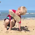 Harry digs a shoe out of the sand, A Birthday Camping Trip, East Runton, North Norfolk - 26th May 2015