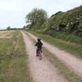 Fred cycles the path to the campsite, A Birthday Camping Trip, East Runton, North Norfolk - 26th May 2015