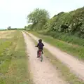 Fred cycles the path to the campsite, A Birthday Camping Trip, East Runton, North Norfolk - 26th May 2015