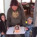 Isobel and the boys bring out a birthday cake, A Birthday Camping Trip, East Runton, North Norfolk - 26th May 2015