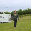 Isobel walks back, as a drone flies around, A Birthday Camping Trip, East Runton, North Norfolk - 26th May 2015