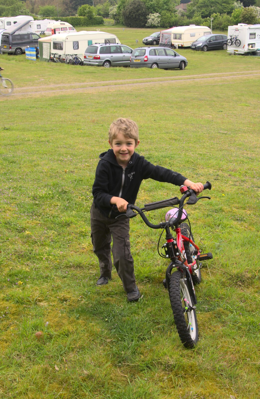 Fred pushes his bike up the hill from A Birthday Camping Trip, East Runton, North Norfolk - 26th May 2015