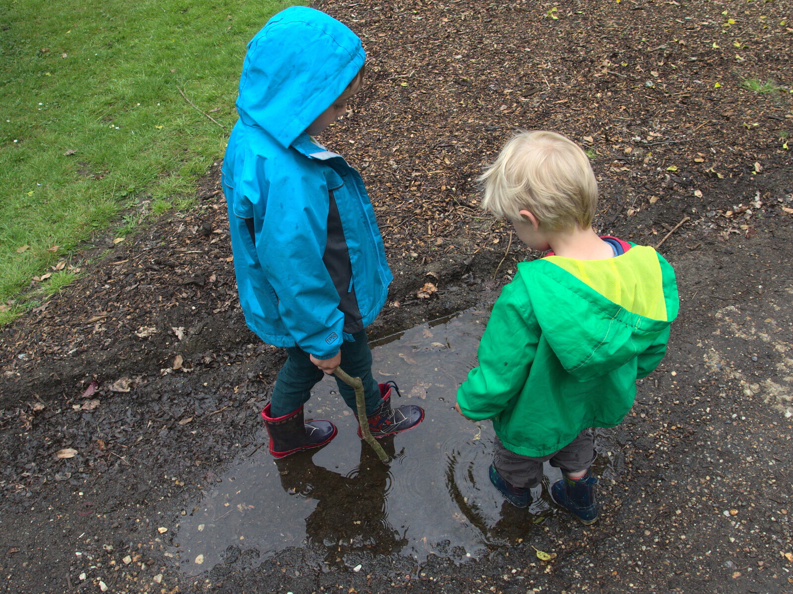 The boys stand around in puddles from Thursday BSCC Bike Rides, Thelnetham and Earl Soham, Suffolk - 31st May 2015