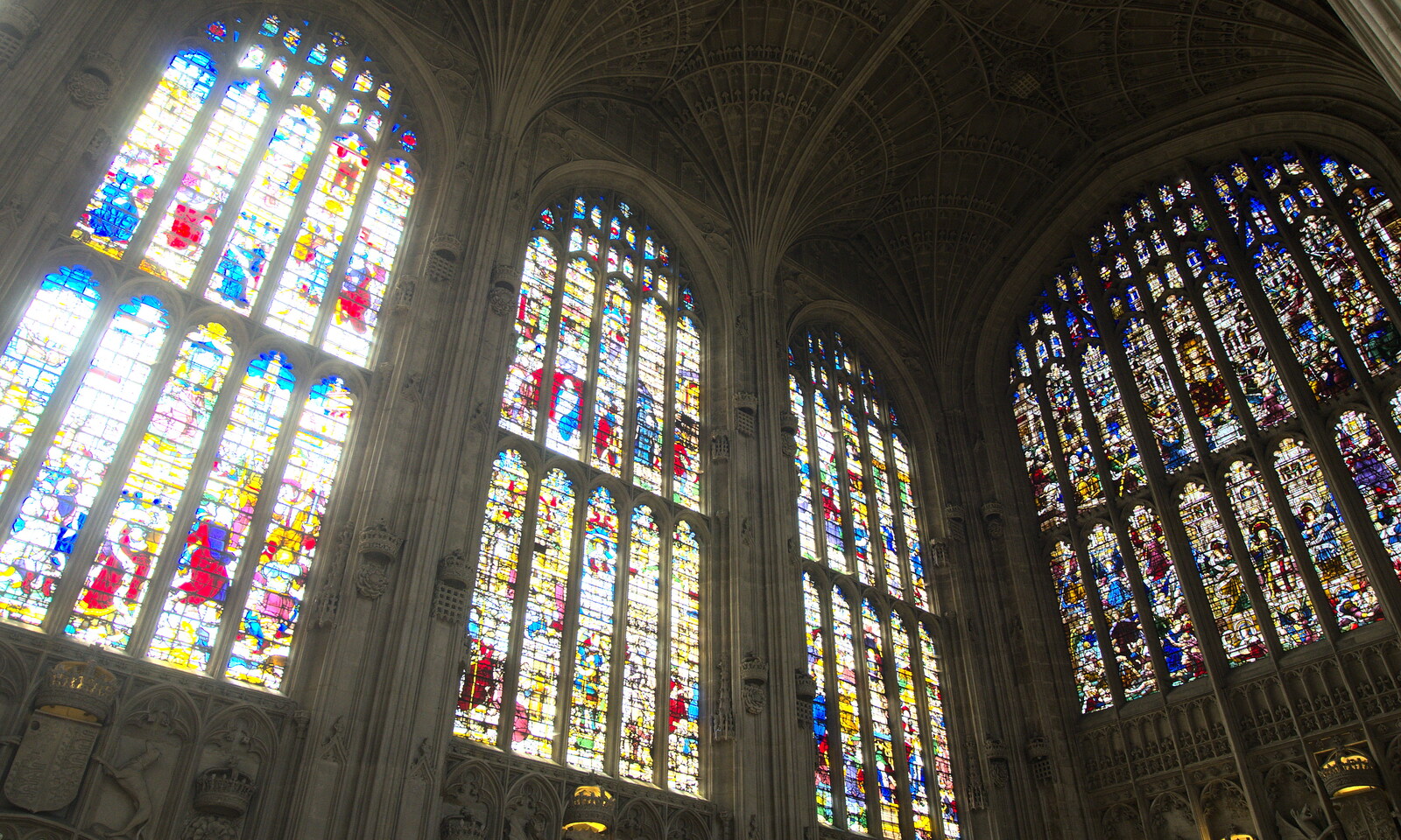 Large stained glass windows in King's from Punting With Grandad, Cambridge, Cambridgeshire - 6th June 2015
