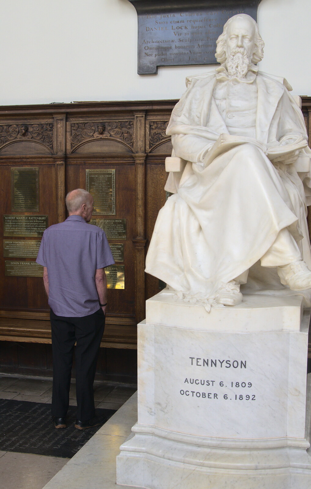 Grandad hangs around the Tennyson statue from Punting With Grandad, Cambridge, Cambridgeshire - 6th June 2015