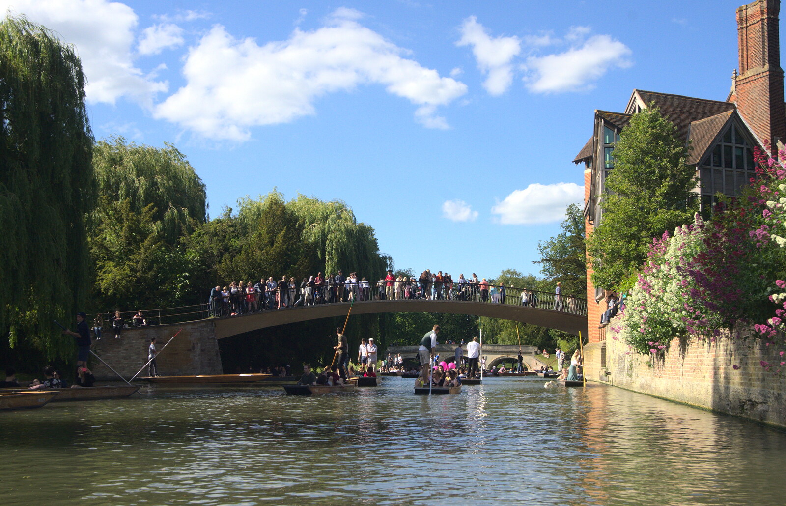 People line the bridges to watch the punts from Punting With Grandad, Cambridge, Cambridgeshire - 6th June 2015