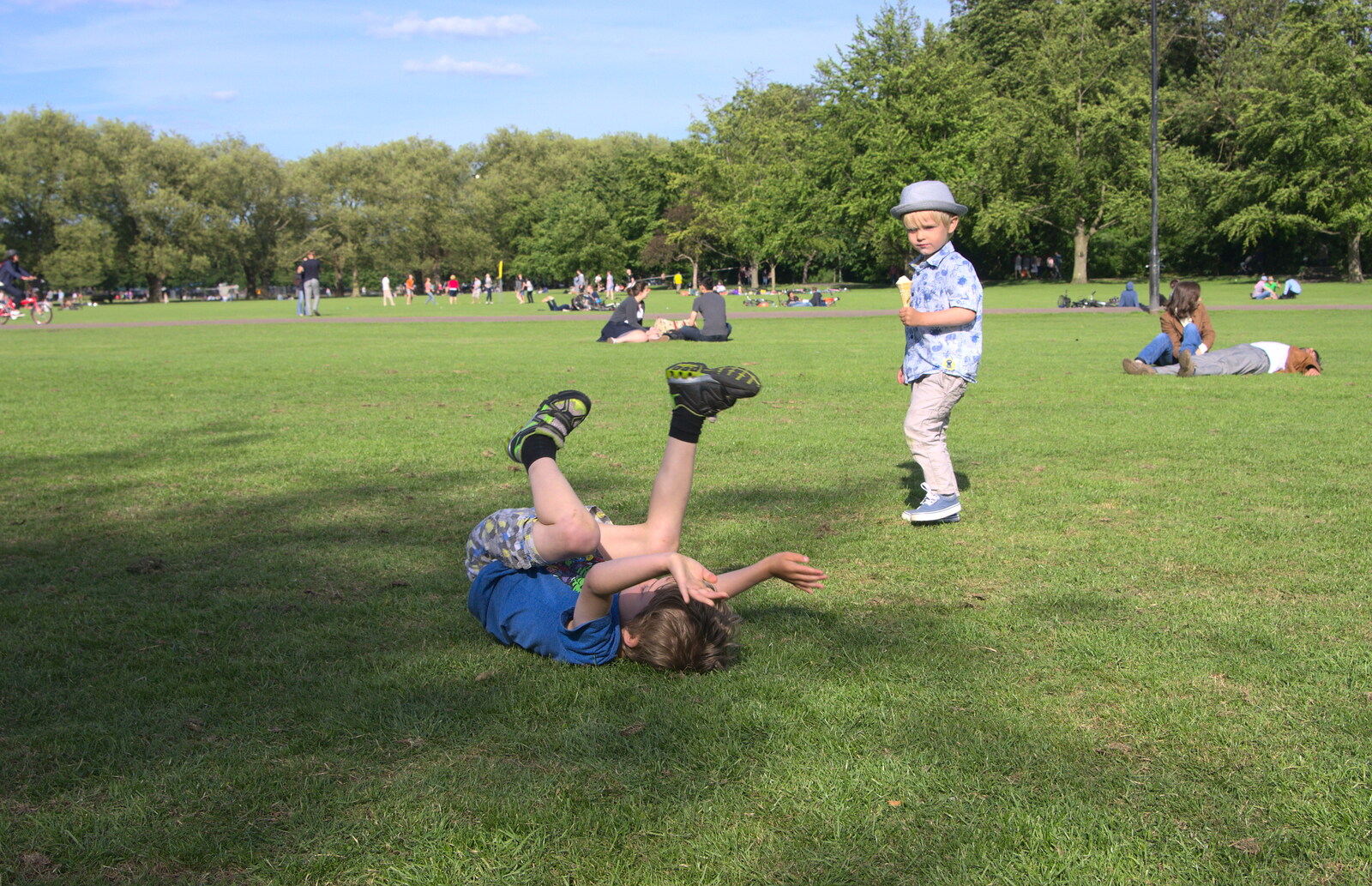 Fred rolls around from Punting With Grandad, Cambridge, Cambridgeshire - 6th June 2015