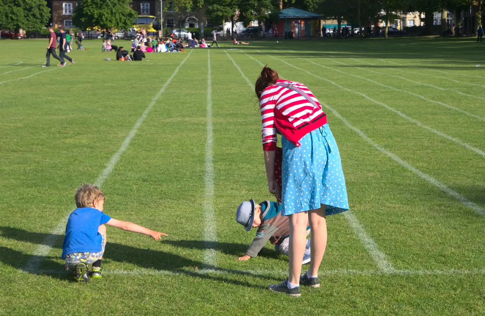 The boys are on the starting line, from Punting With Grandad, Cambridge, Cambridgeshire - 6th June 2015