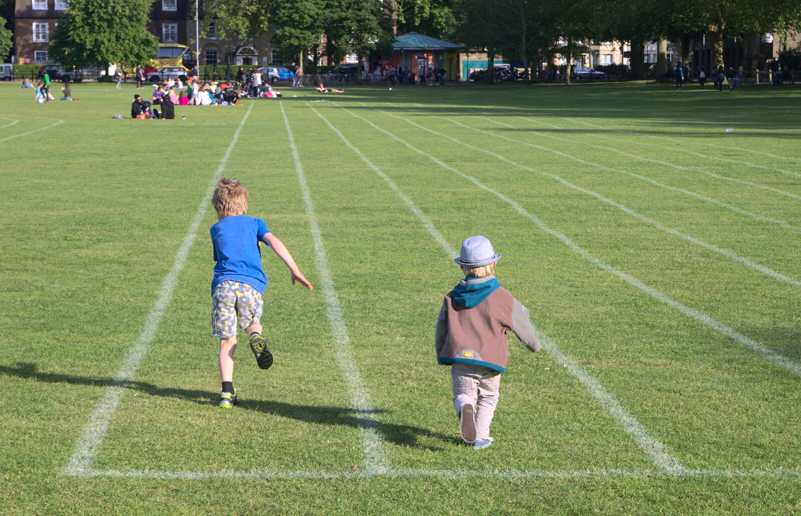 Fred and Harry run up a track on Parker's Piece from Punting With Grandad, Cambridge, Cambridgeshire - 6th June 2015