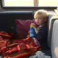 Harry watches the poo-pad in the van, A Wet Weekend of Camping, Waxham Sands, Norfolk - 13th June 2015