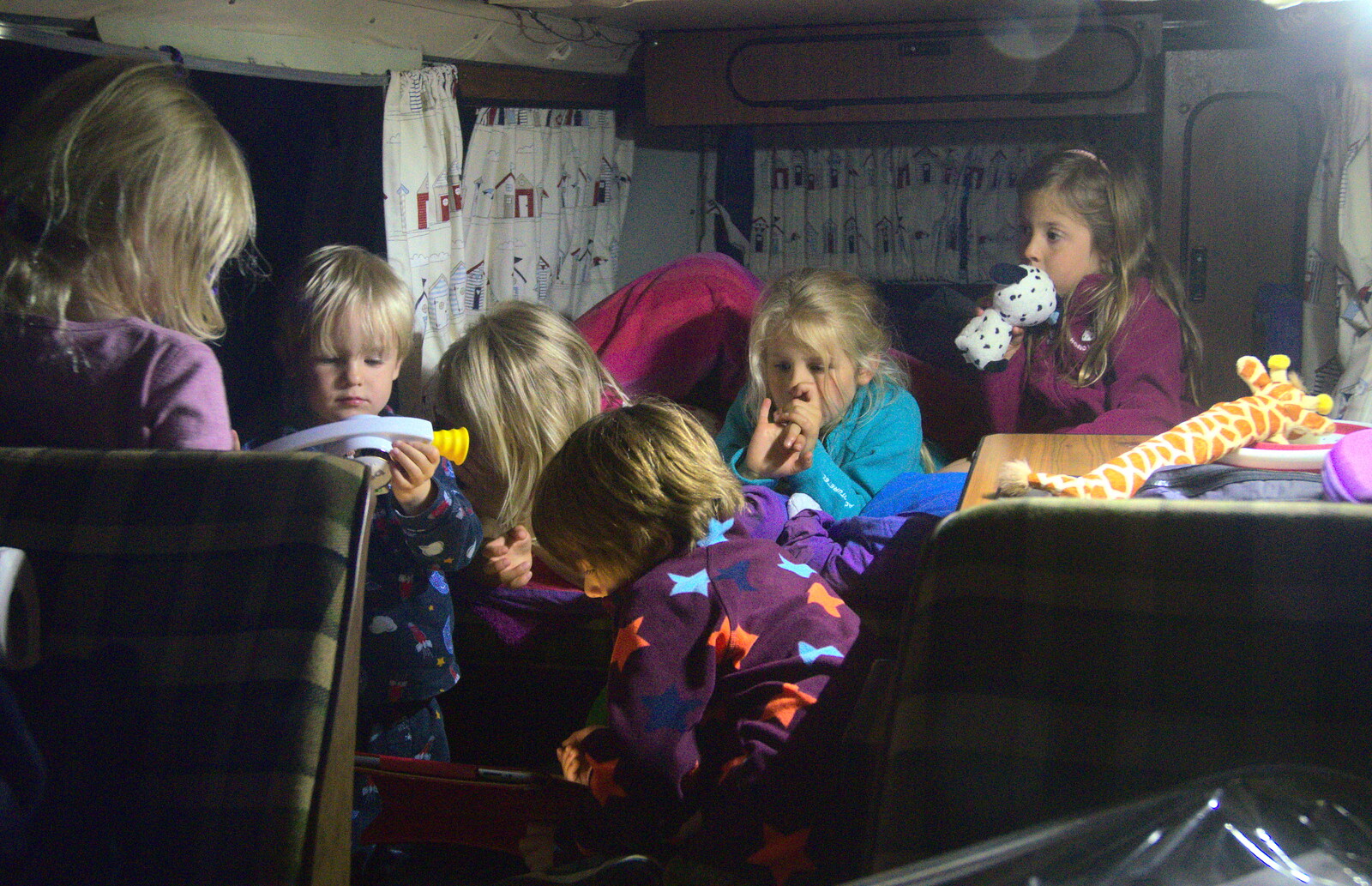A whole scrum of kids in Chris and Megan's van from A Wet Weekend of Camping, Waxham Sands, Norfolk - 13th June 2015