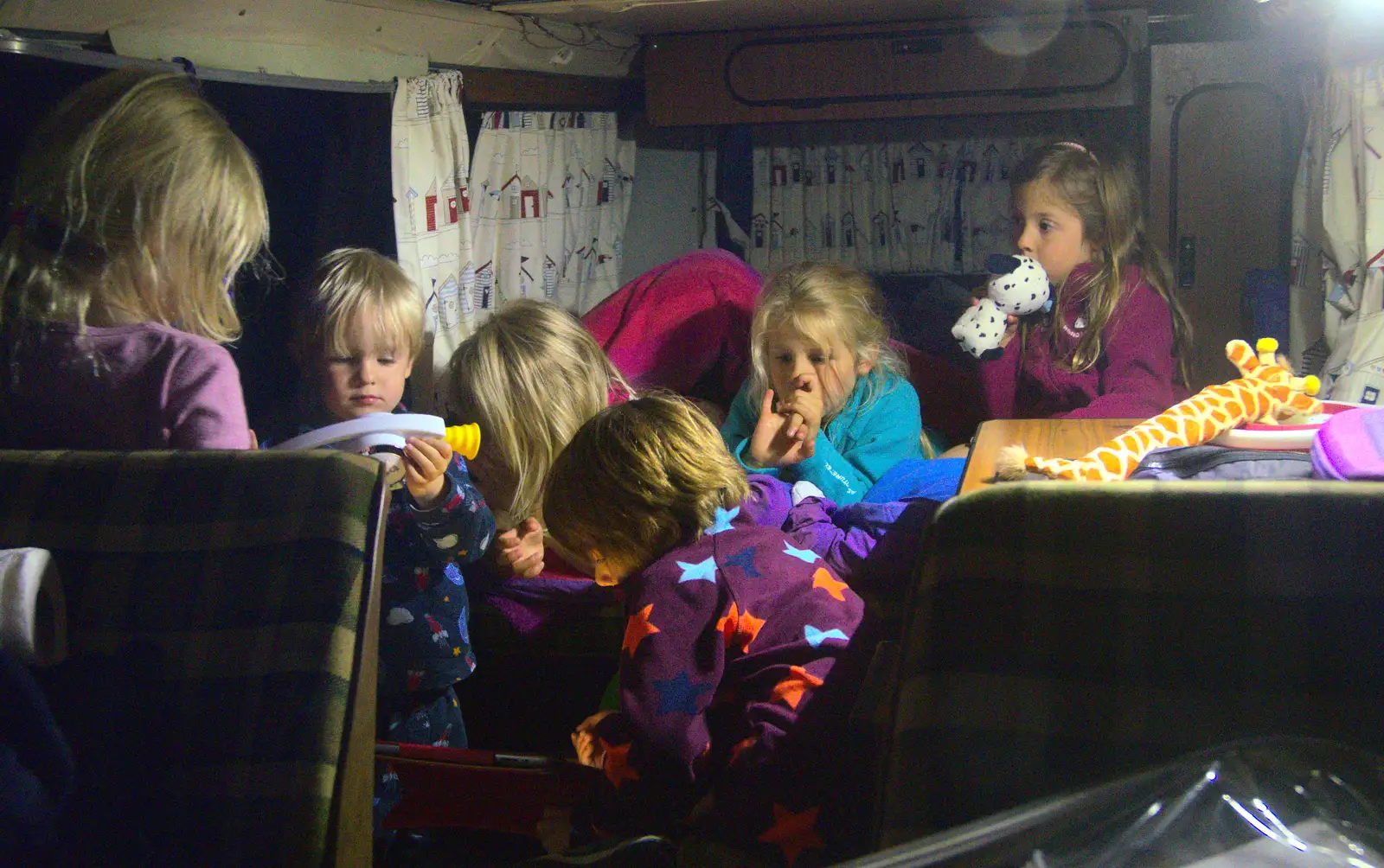 A whole scrum of kids in Chris and Megan's van, from A Wet Weekend of Camping, Waxham Sands, Norfolk - 13th June 2015