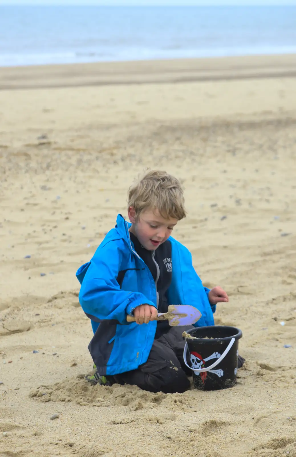 Fred does some sand measuring, from A Wet Weekend of Camping, Waxham Sands, Norfolk - 13th June 2015