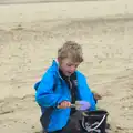 Fred does some sand measuring, A Wet Weekend of Camping, Waxham Sands, Norfolk - 13th June 2015