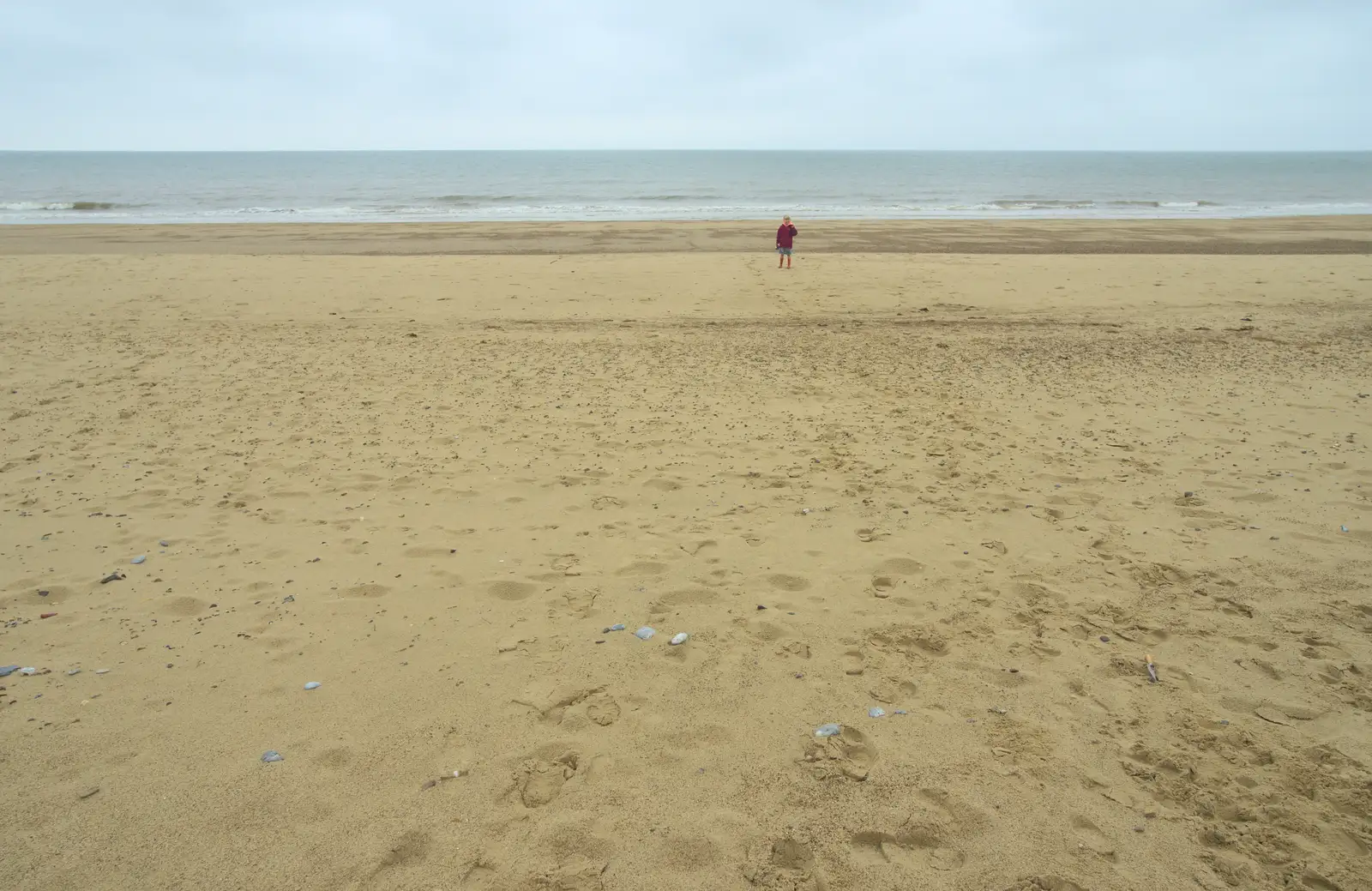 Grace is a dot on the beach, from A Wet Weekend of Camping, Waxham Sands, Norfolk - 13th June 2015