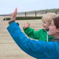 Harry and Isobel wave at the seals, A Wet Weekend of Camping, Waxham Sands, Norfolk - 13th June 2015