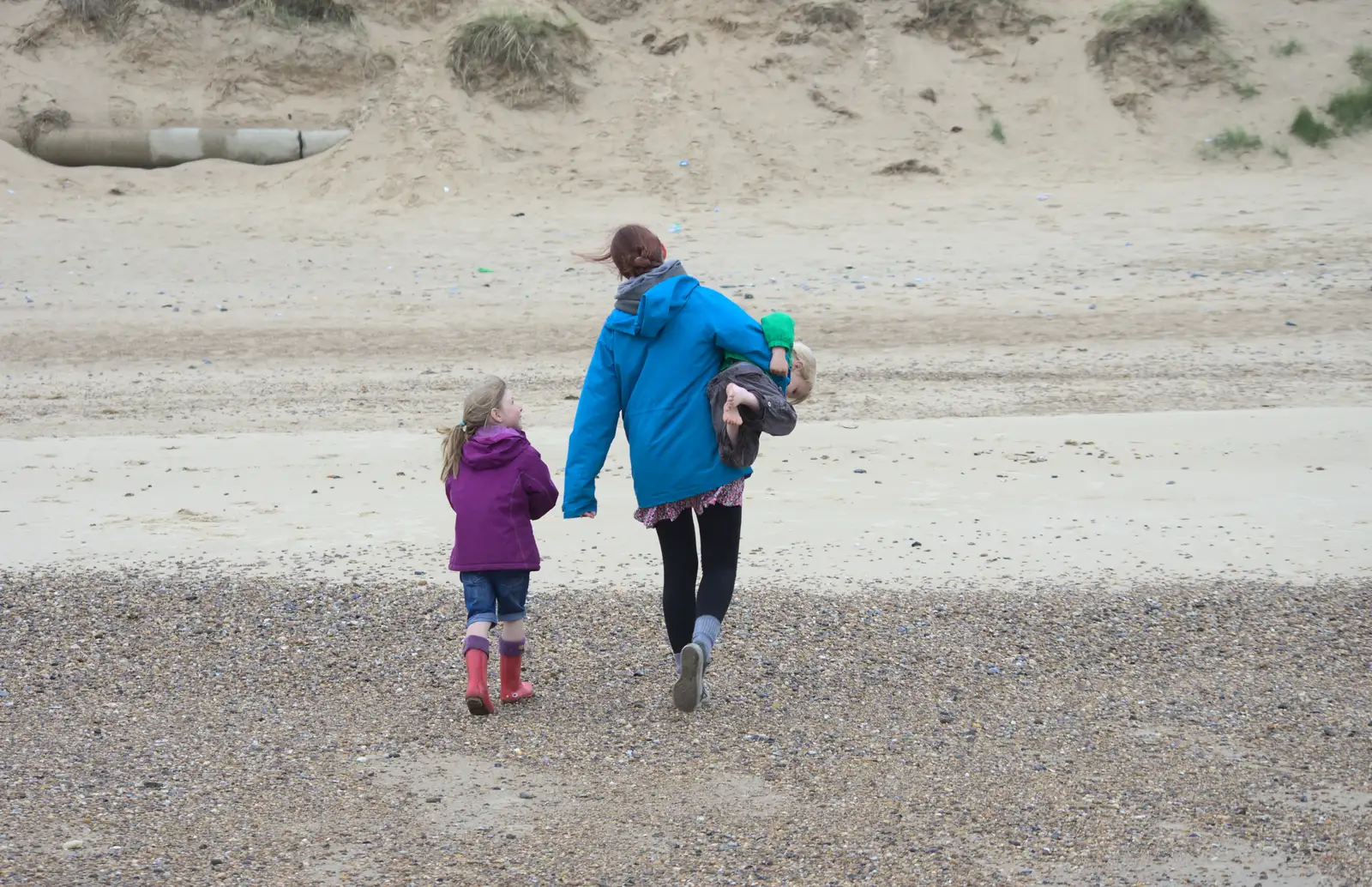 Isobel hauls Harry up the beach, from A Wet Weekend of Camping, Waxham Sands, Norfolk - 13th June 2015