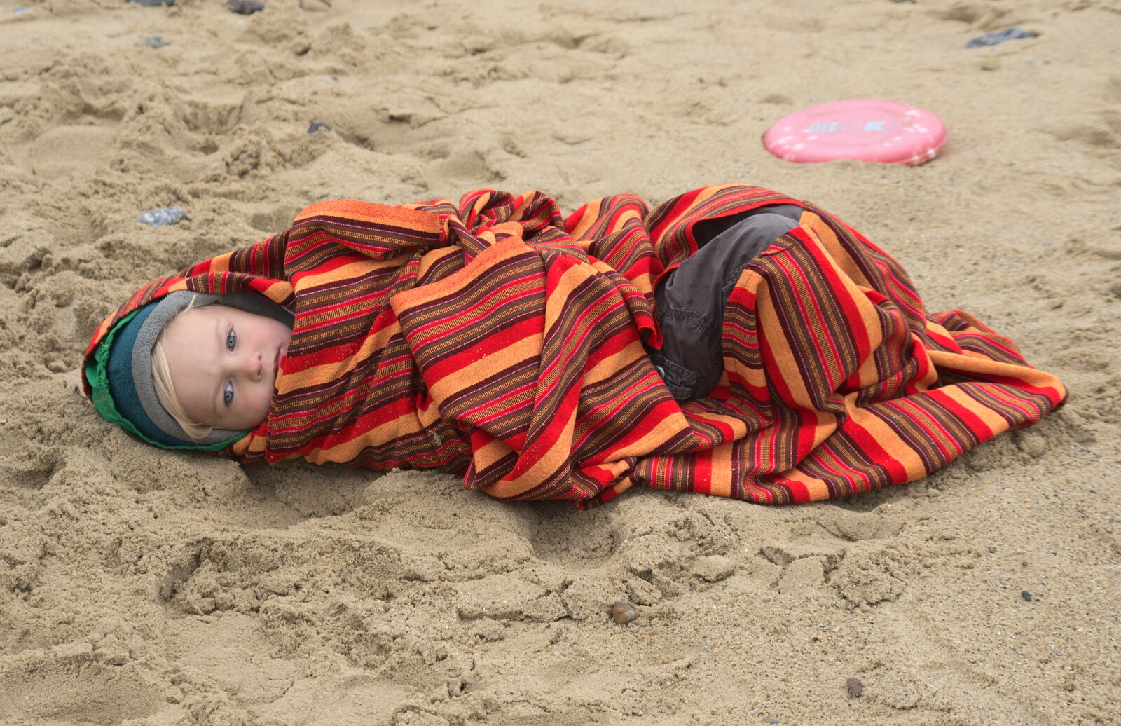 Harry's wrapped up like a papoose from A Wet Weekend of Camping, Waxham Sands, Norfolk - 13th June 2015