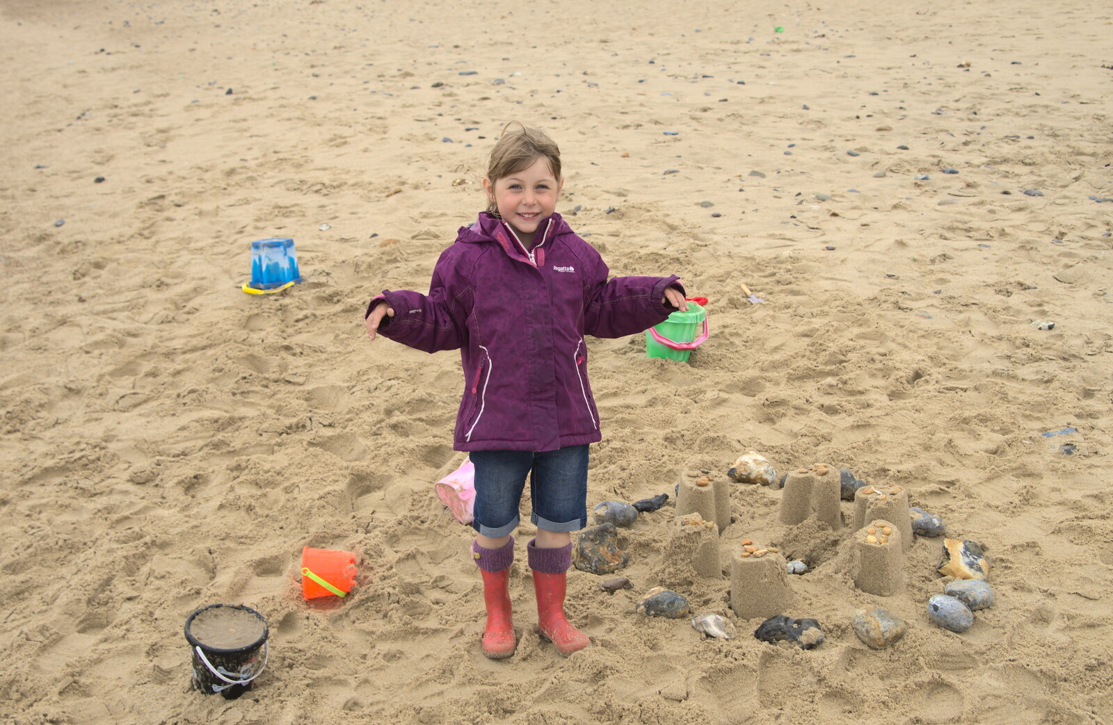 Soph the Roph shows off her sandcastle from A Wet Weekend of Camping, Waxham Sands, Norfolk - 13th June 2015