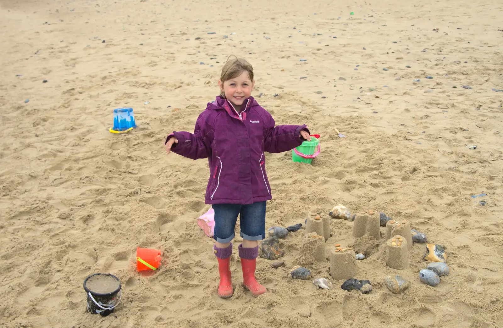 Soph the Roph shows off her sandcastle, from A Wet Weekend of Camping, Waxham Sands, Norfolk - 13th June 2015