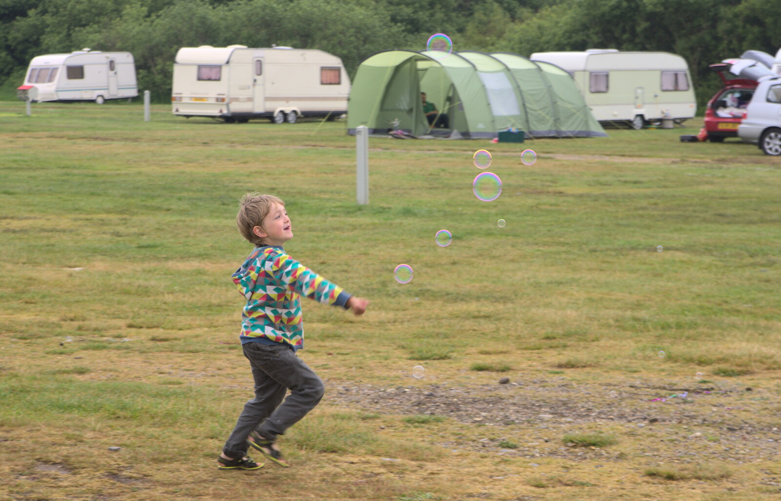 Fred chases bubbles from A Wet Weekend of Camping, Waxham Sands, Norfolk - 13th June 2015