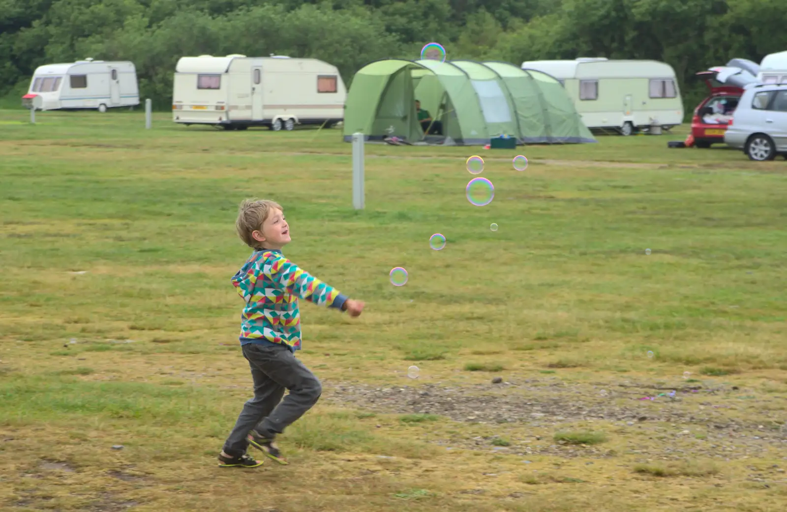 Fred chases bubbles, from A Wet Weekend of Camping, Waxham Sands, Norfolk - 13th June 2015