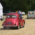 A shiny pink/red Morris Minor drives away, A Vintage Tractorey Sort of Day, Palgrave, Suffolk - 21st June 2015