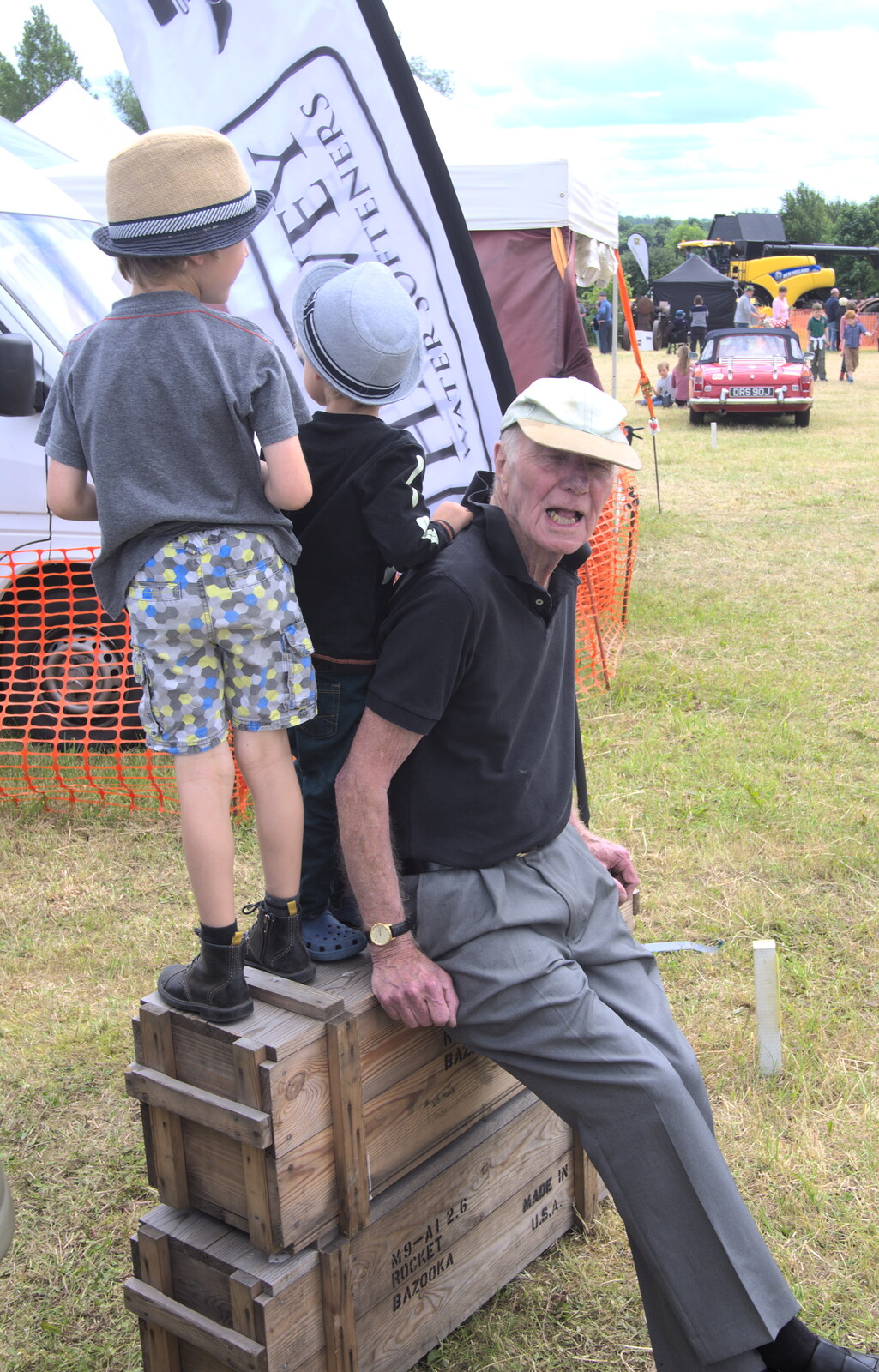 The boys stand on some crates from A Vintage Tractorey Sort of Day, Palgrave, Suffolk - 21st June 2015