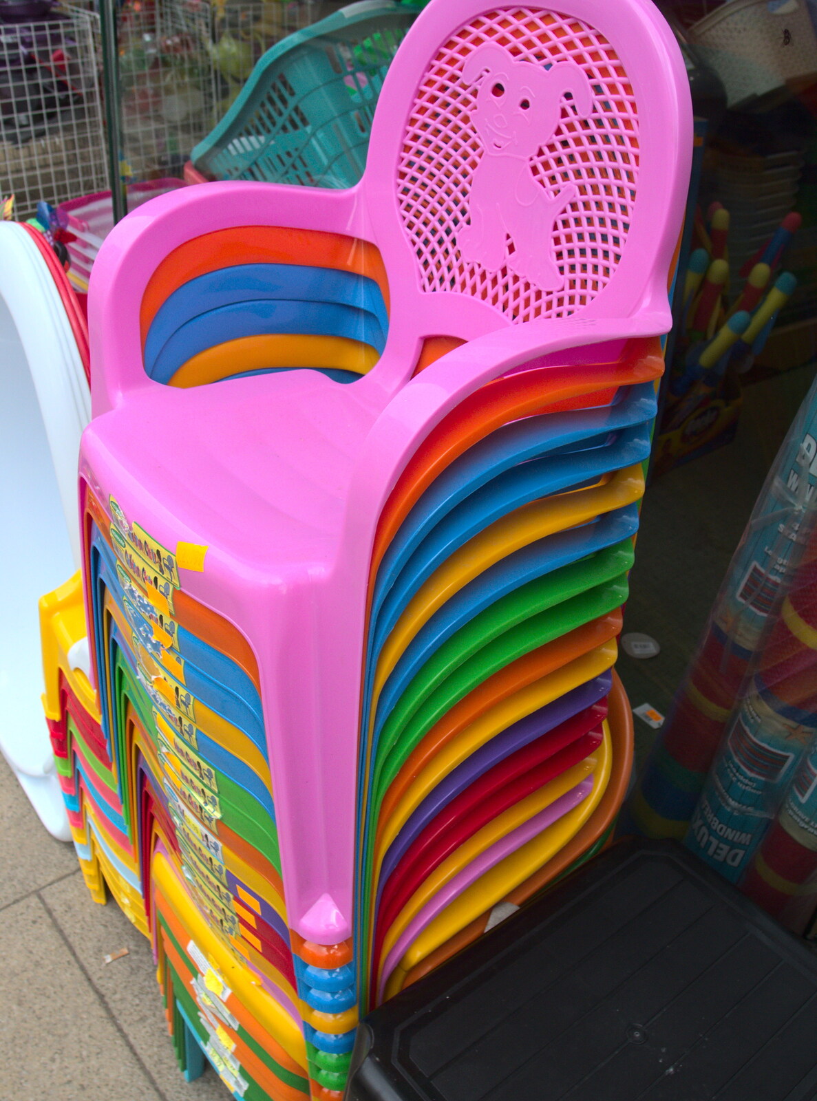 A stack of colourful plastic chairs from A visit from Da Gorls, Brome, Suffolk - 27th June 2015
