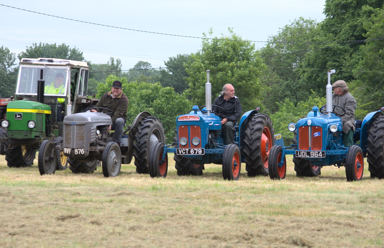 Vitage tractors line up from Thrandeston Pig Roast, Thrandeston Little Green, Suffolk - 28th June 2015
