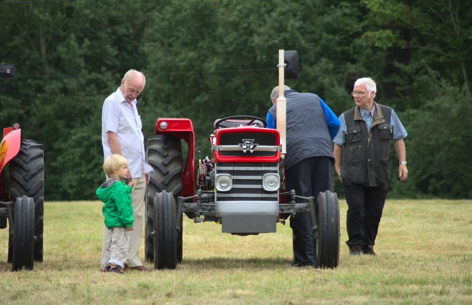 Grandad takes Gabes over to look at tractors from Thrandeston Pig Roast, Thrandeston Little Green, Suffolk - 28th June 2015