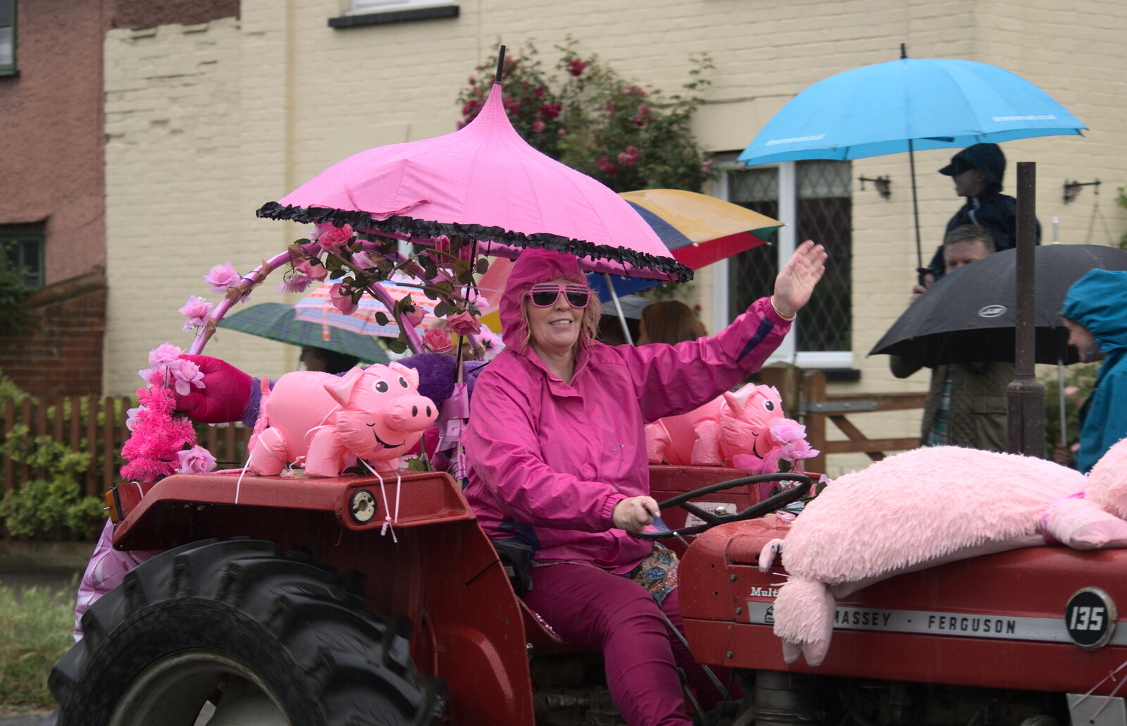 A wave from a Massey-Ferguson 135 from The Pink Ladies Tractor Run, Harleston and Gawdy Park, Norfolk - 5th July 2015