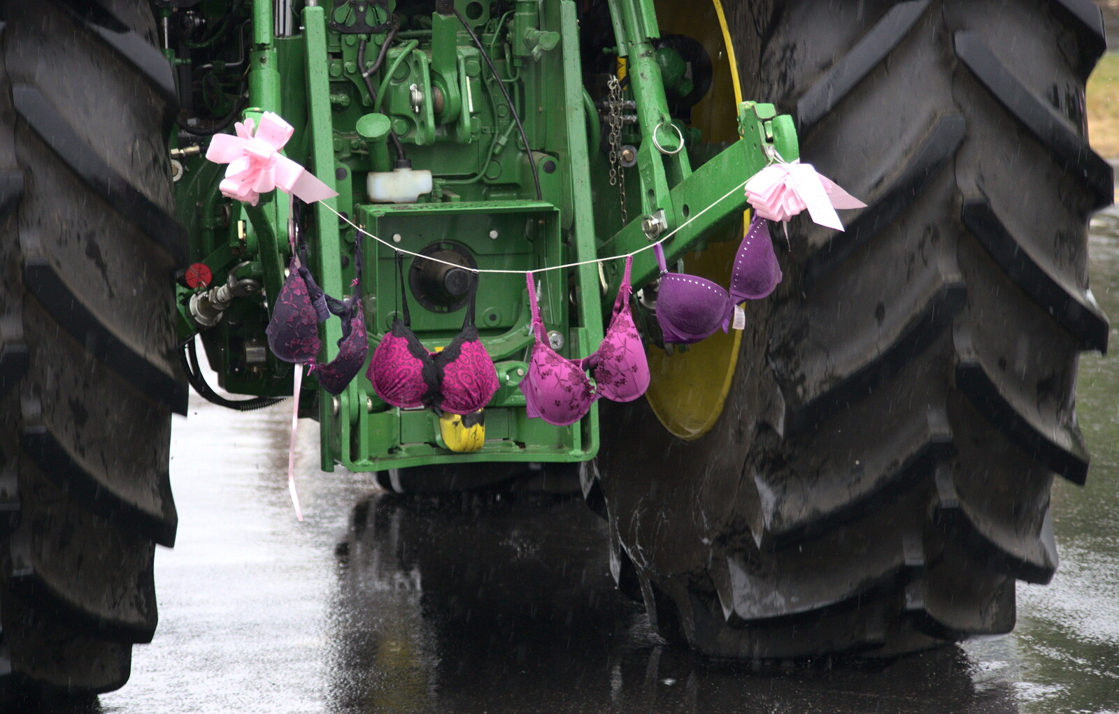 A dangling line of bras from The Pink Ladies Tractor Run, Harleston and Gawdy Park, Norfolk - 5th July 2015