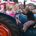 Grace, Lydia and Fred on the tractor, The Pink Ladies Tractor Run, Harleston and Gawdy Park, Norfolk - 5th July 2015