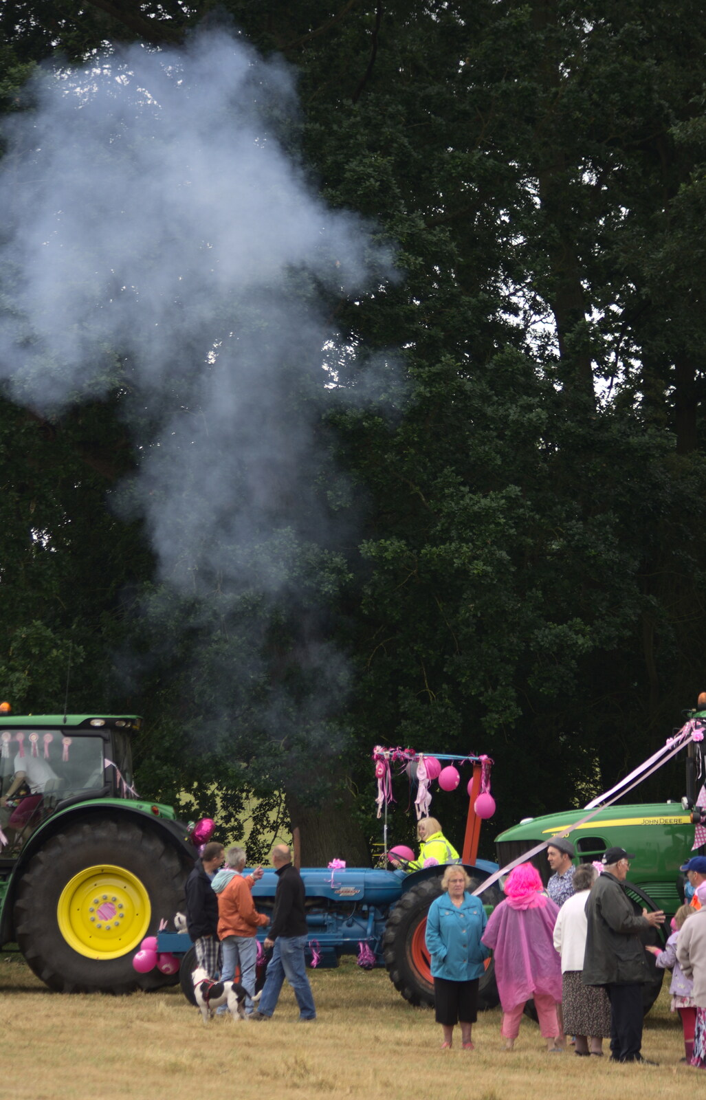 An environmentally-friendly tractor fires up from The Pink Ladies Tractor Run, Harleston and Gawdy Park, Norfolk - 5th July 2015
