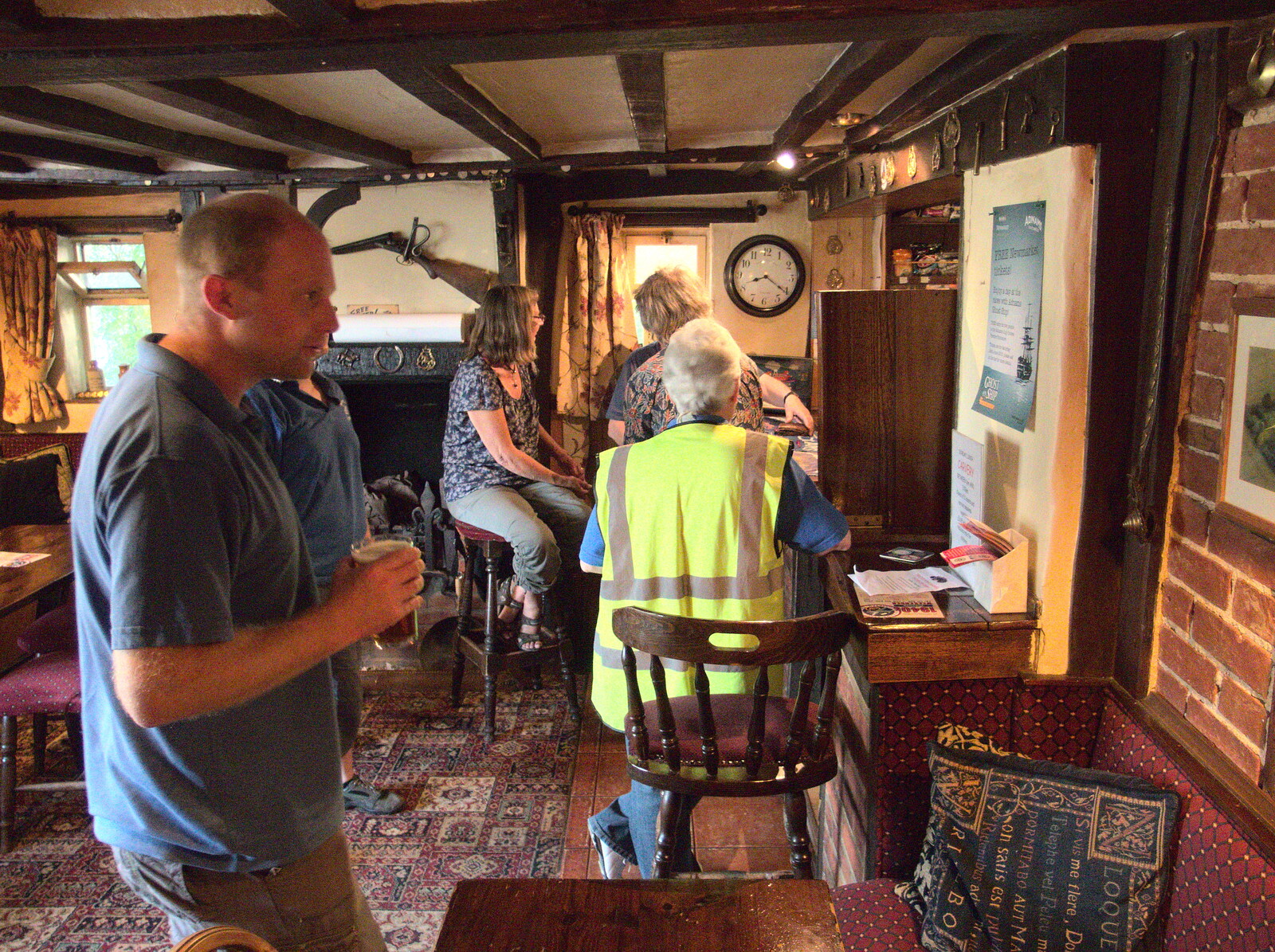 Paul looks at pictures on a wall from The BSSC at The Greyhound, Underpants and Moths - Tibenham, Norfolk - 6th July 2015
