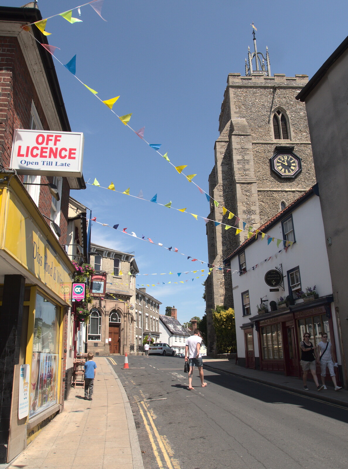 Mount Street in Diss has got the bunting out from The BSSC at The Greyhound, Underpants and Moths - Tibenham, Norfolk - 6th July 2015