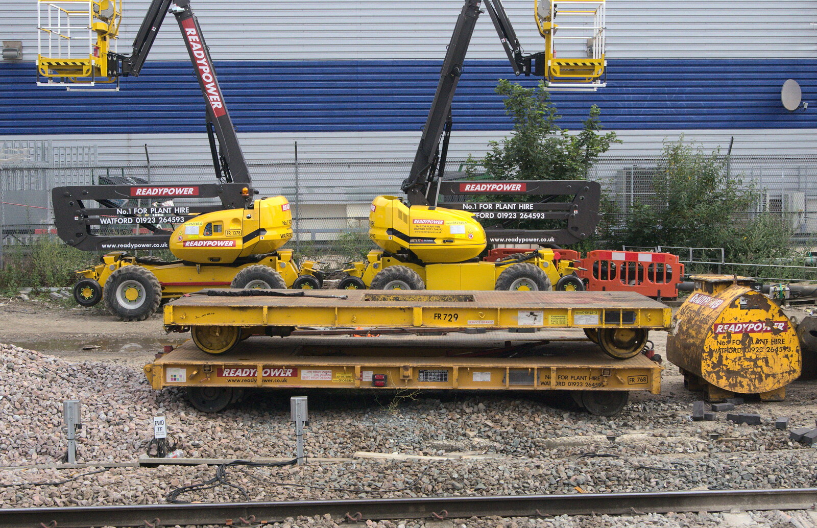 Stacked railway flatbeds from It's a SwiftKey Knockout, Richmond Rugby Club, Richmond, Surrey - 7th July 2015