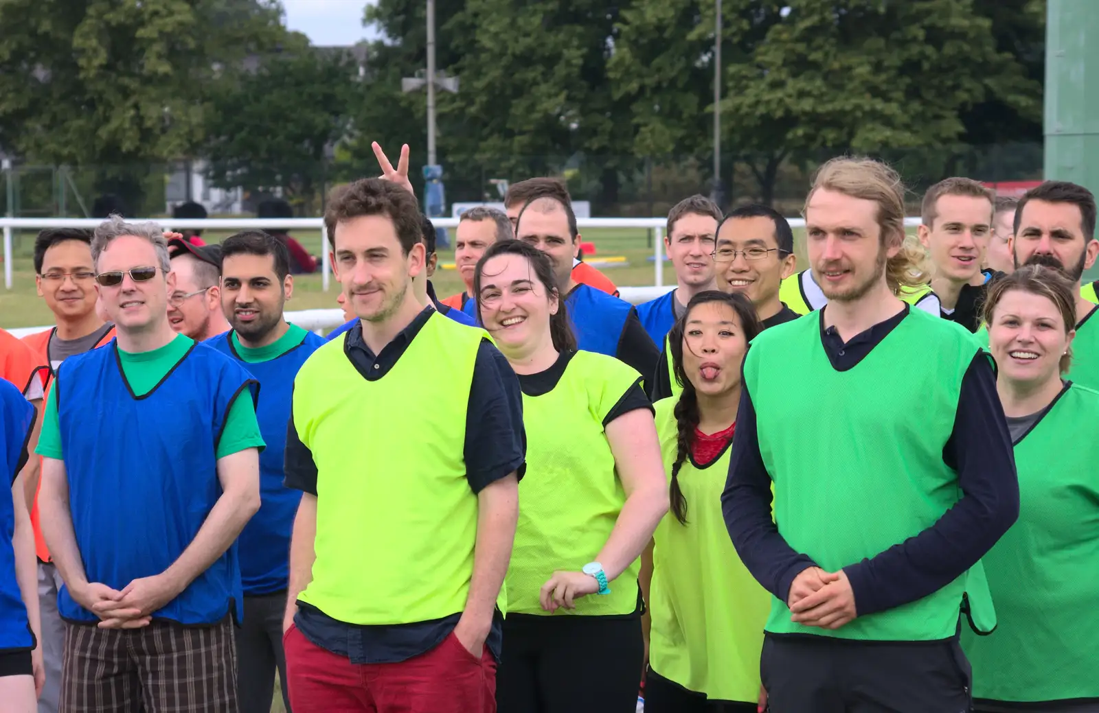 Kyrie does rabbit-ears on Adam, from It's a SwiftKey Knockout, Richmond Rugby Club, Richmond, Surrey - 7th July 2015