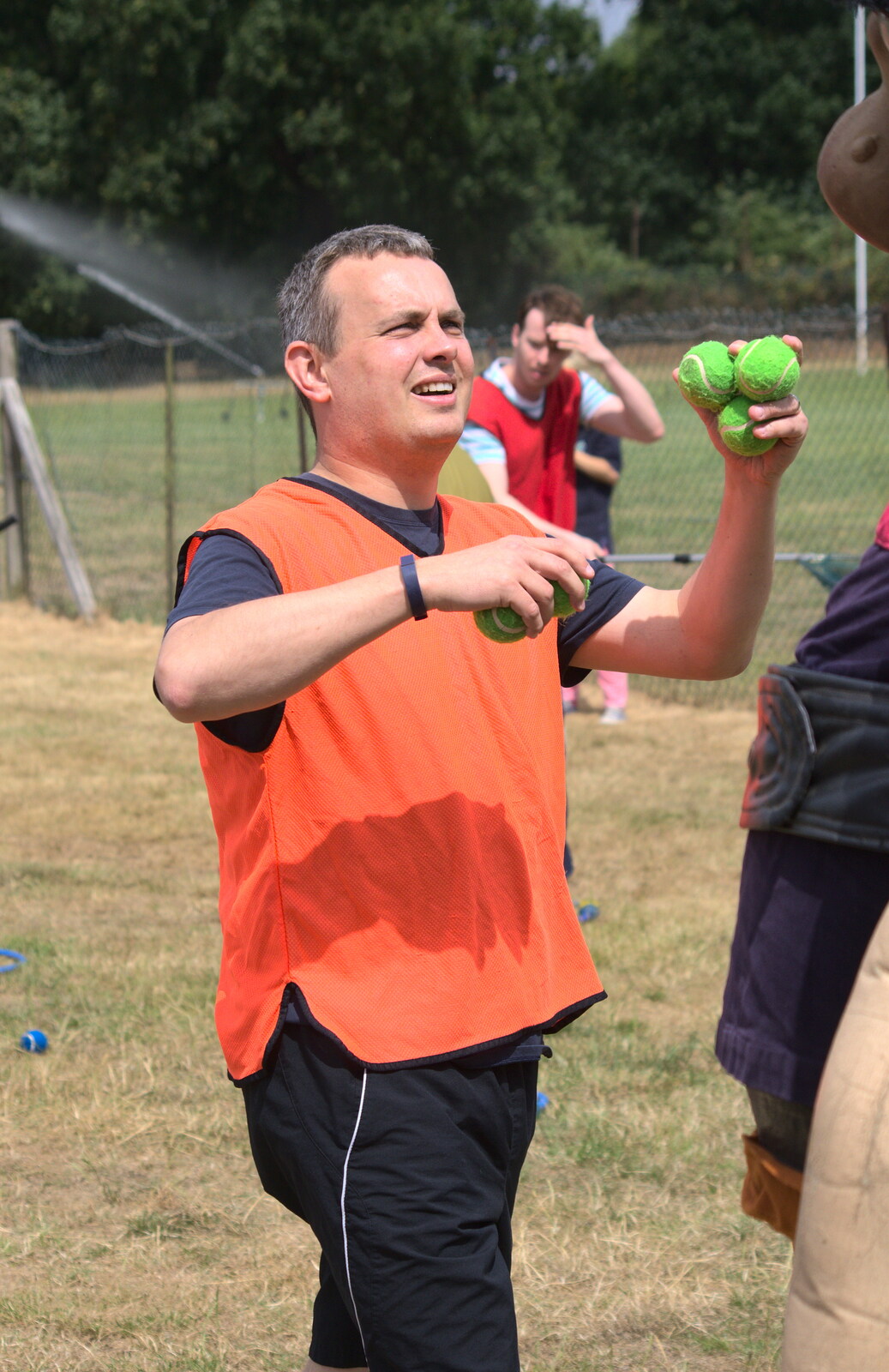 James collects tennis balls from It's a SwiftKey Knockout, Richmond Rugby Club, Richmond, Surrey - 7th July 2015
