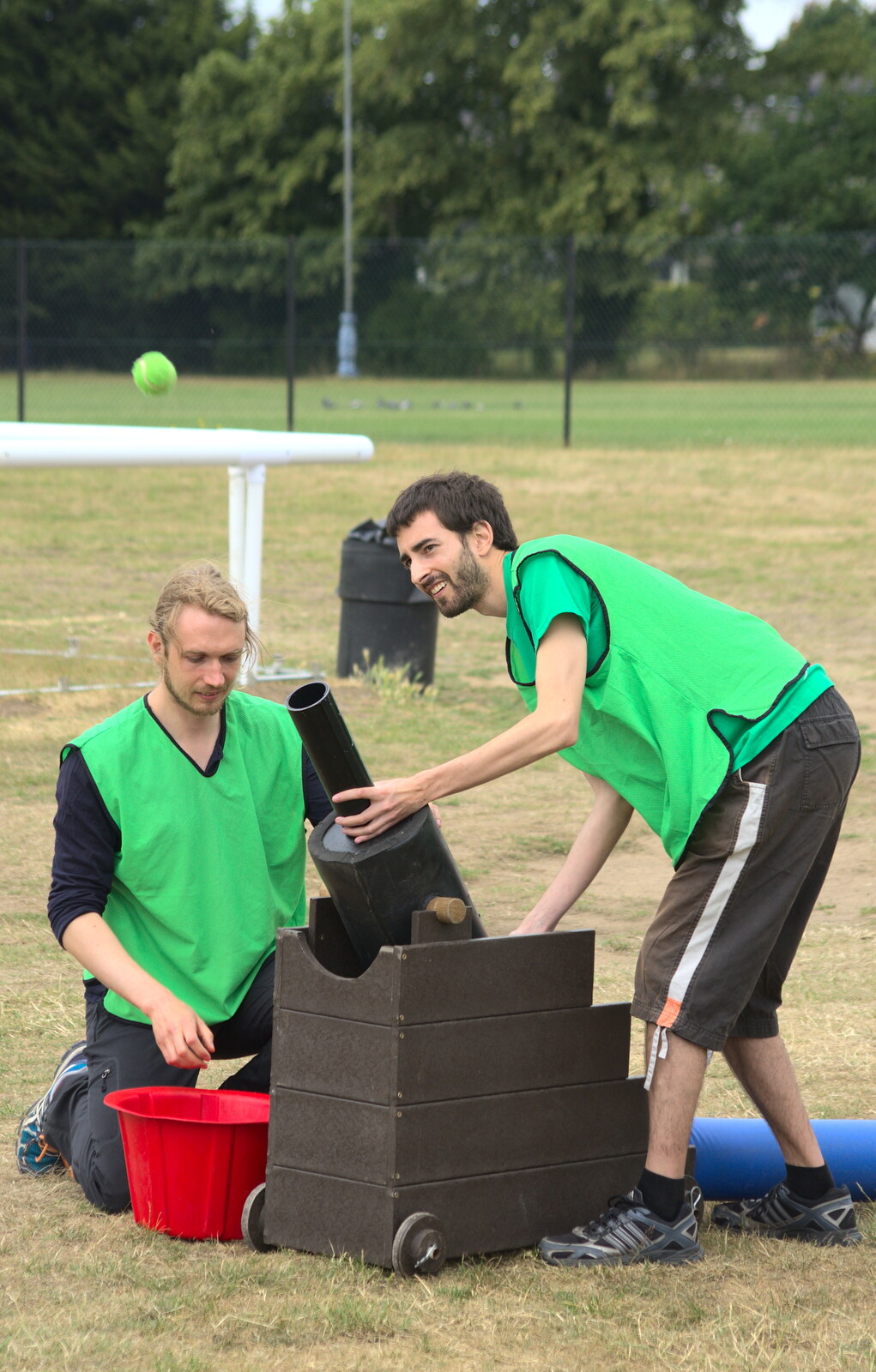 David fires a tennis-ball cannon from It's a SwiftKey Knockout, Richmond Rugby Club, Richmond, Surrey - 7th July 2015