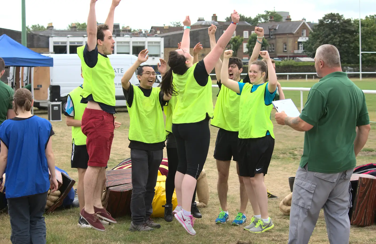 Yellow team bounce around, from It's a SwiftKey Knockout, Richmond Rugby Club, Richmond, Surrey - 7th July 2015