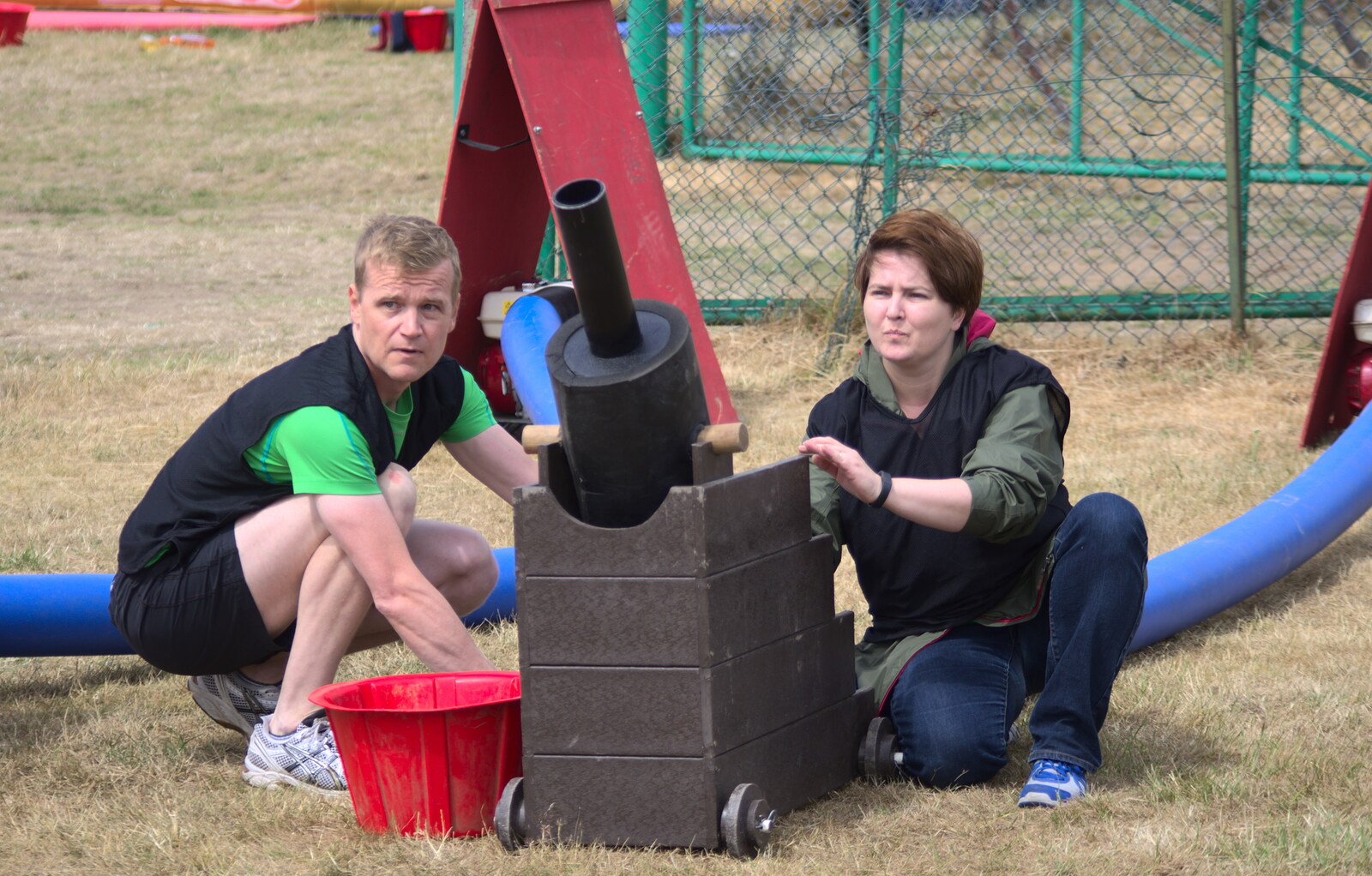 Juha and Catalina on ball cannons from It's a SwiftKey Knockout, Richmond Rugby Club, Richmond, Surrey - 7th July 2015